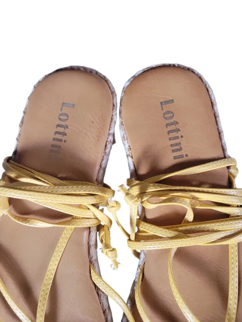 Lottini Yellow Women's Leather Lace-Up Strappy Espadrille Thong Sandals Sz 8M